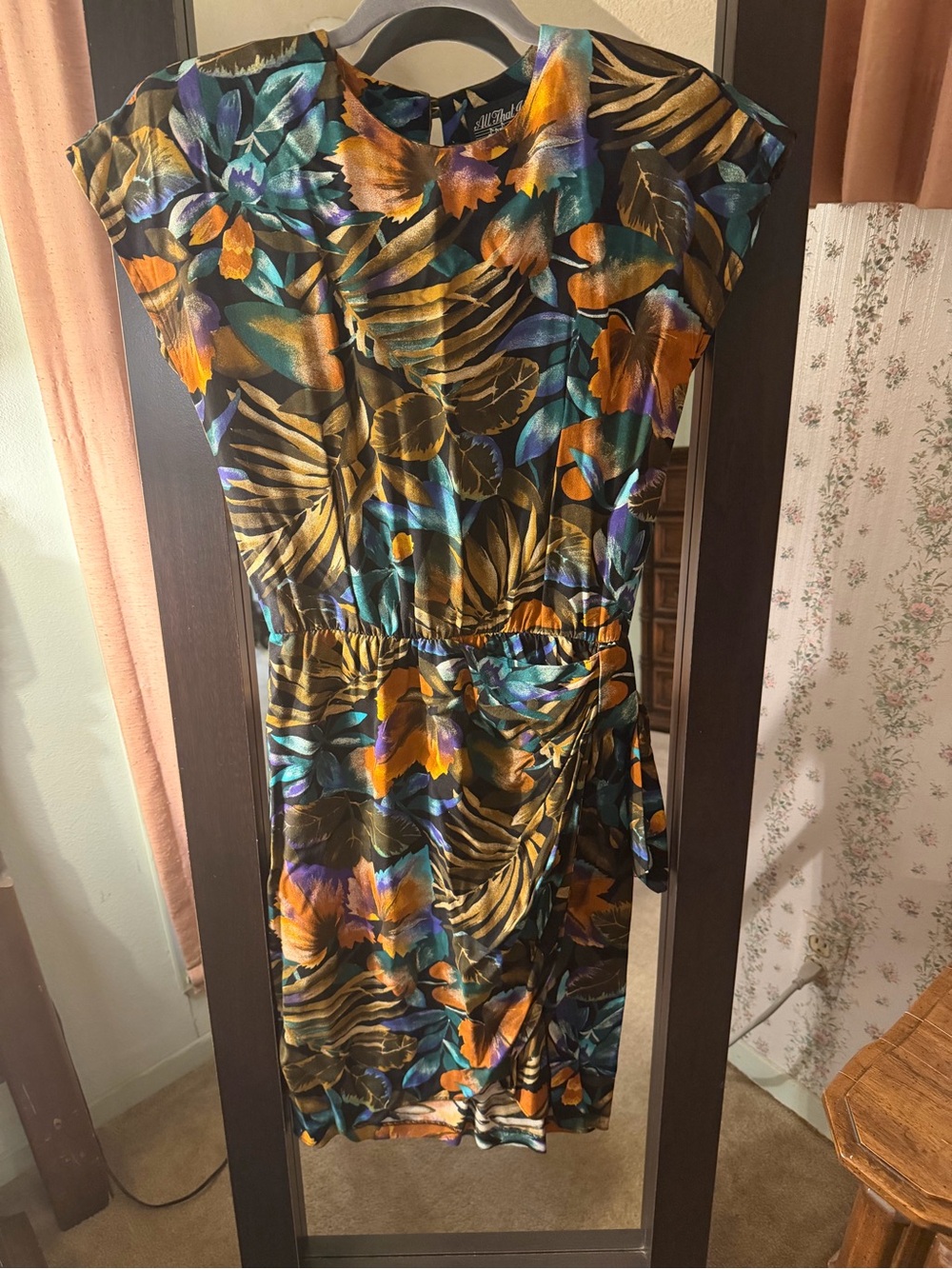 All That Jazz Black Tropical Print Tie-Waist Dress